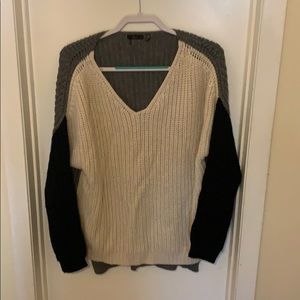 Black white and gray oversized color block sweater